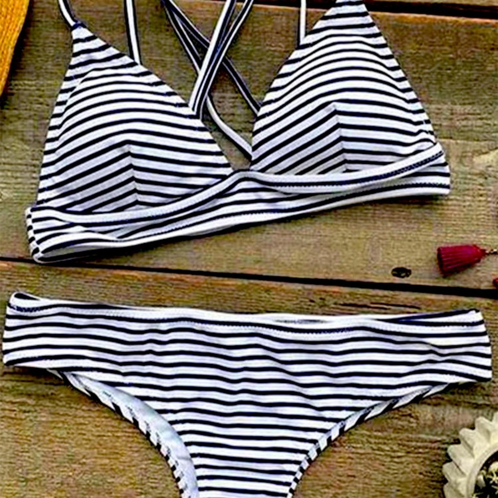 NWT Dark blue & white striped bikini size S